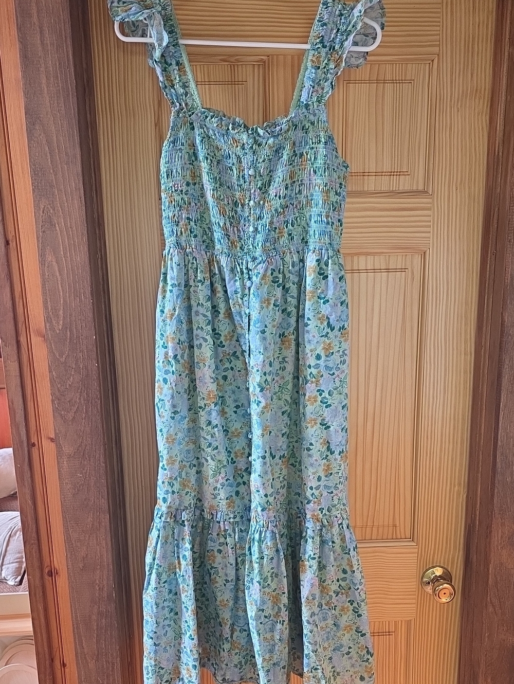 Anthropologie Teal Floral Maxi Sundress with Ruffle Straps